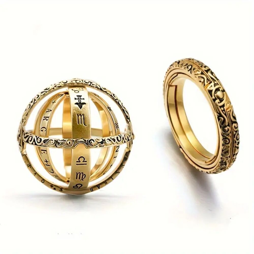 The Philosopher: Golden Astronomical Sphere Ring  Spinning Pendant Charm